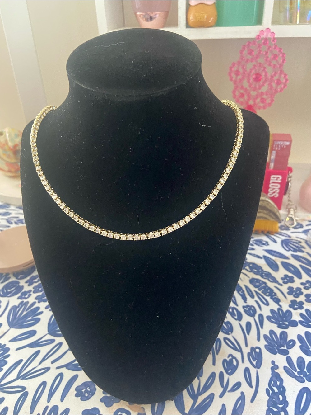 Classic Gold Tennis Necklace with Clear Stones